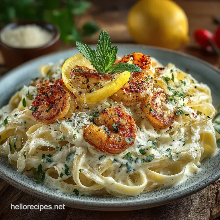 Tuscaninspired Creamy Lemongarlic Shrimp Fettuccine 35Minute Recipe presentation
