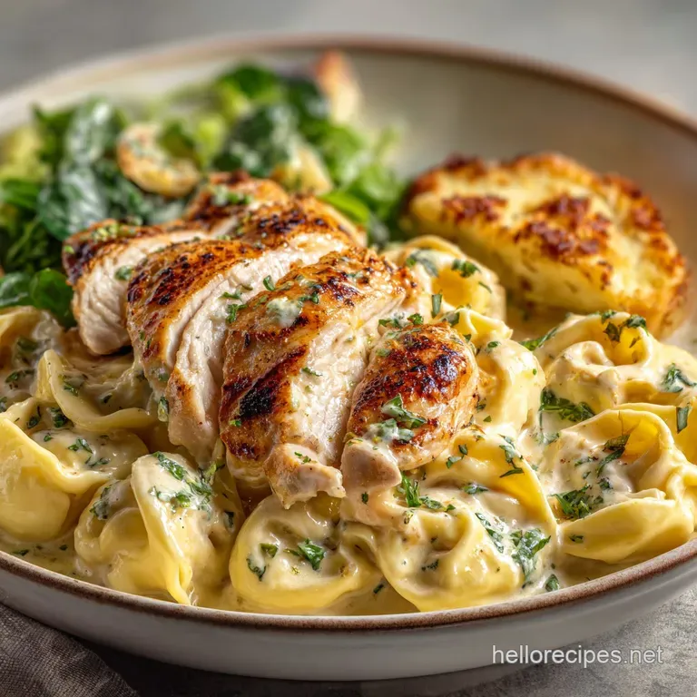 Asiago Tortelloni Alfredo Grilled Chicken: Velvety Texture