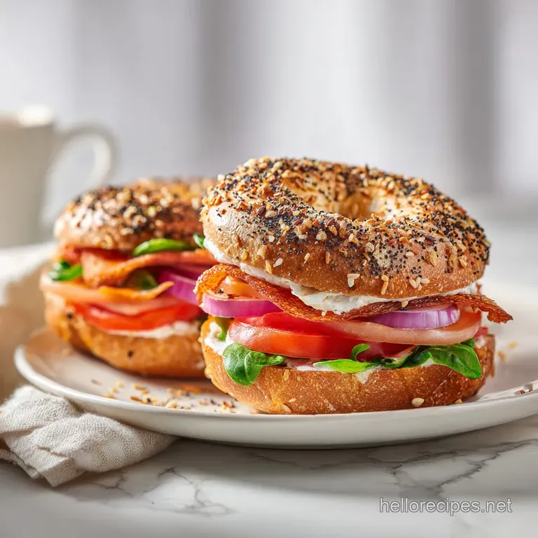 A beautifully arranged plate of assorted bagels, sliced and topped with cream cheese and fresh chives.