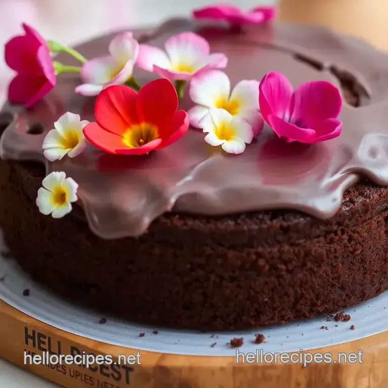 Elegant Chocolate Cake Adorned with Edible Flowers presentation