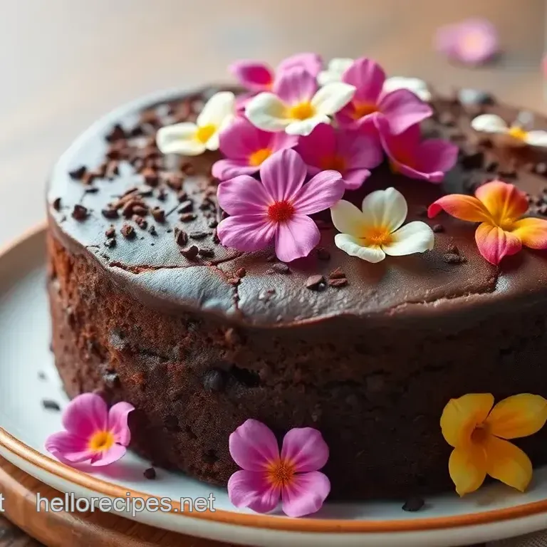 Elegant Chocolate Cake Adorned with Edible Flowers
