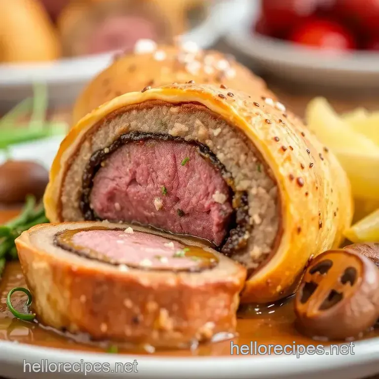 Classic Beef Wellington with Mushroom Duxelles presentation
