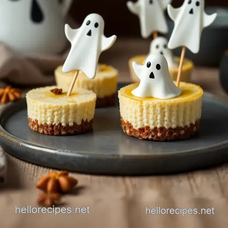 Hauntingly Delicious Mini Cheesecakes with Ghostly Toppers presentation