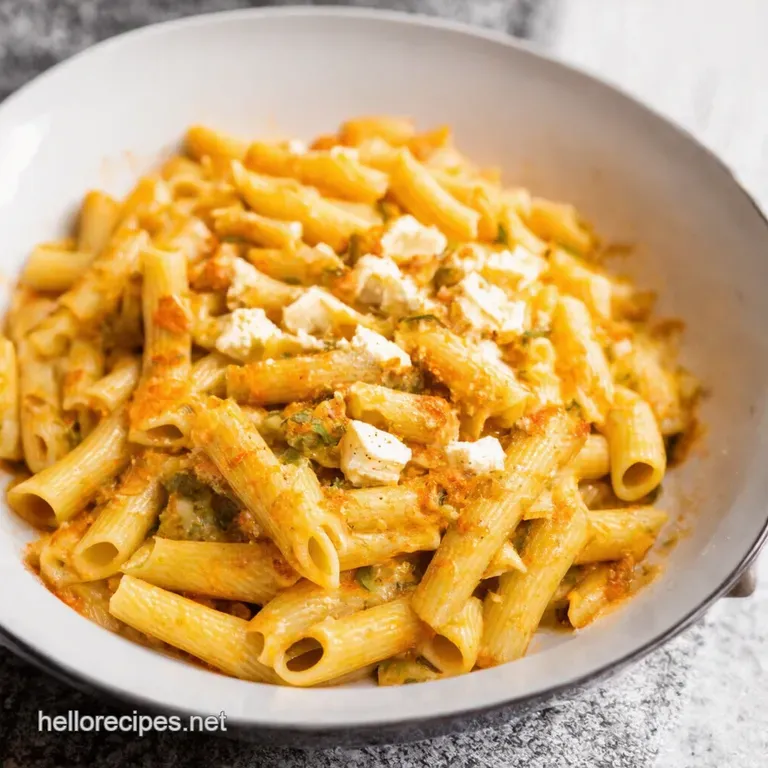 Baked Feta Pasta with Burst Cherry Tomatoes Basil presentation