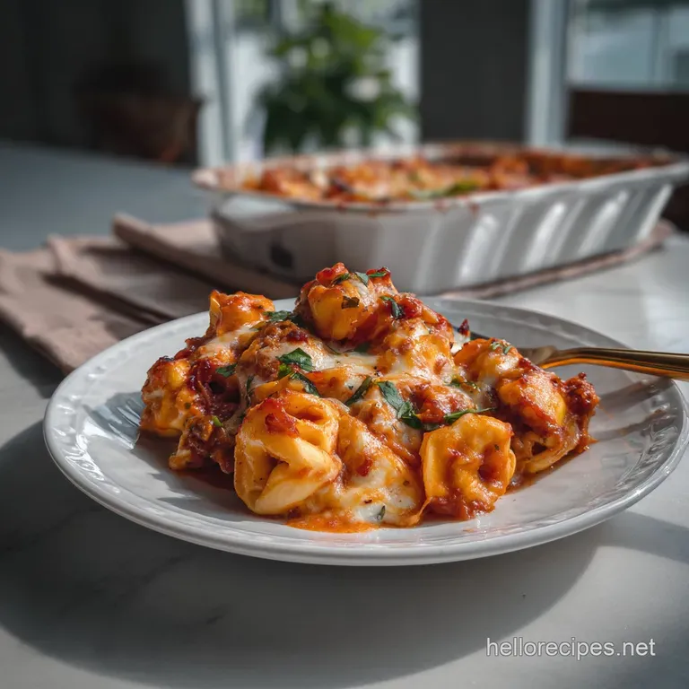 Easy Baked Tortellini Tomato and Meat Sauce Recipe presentation