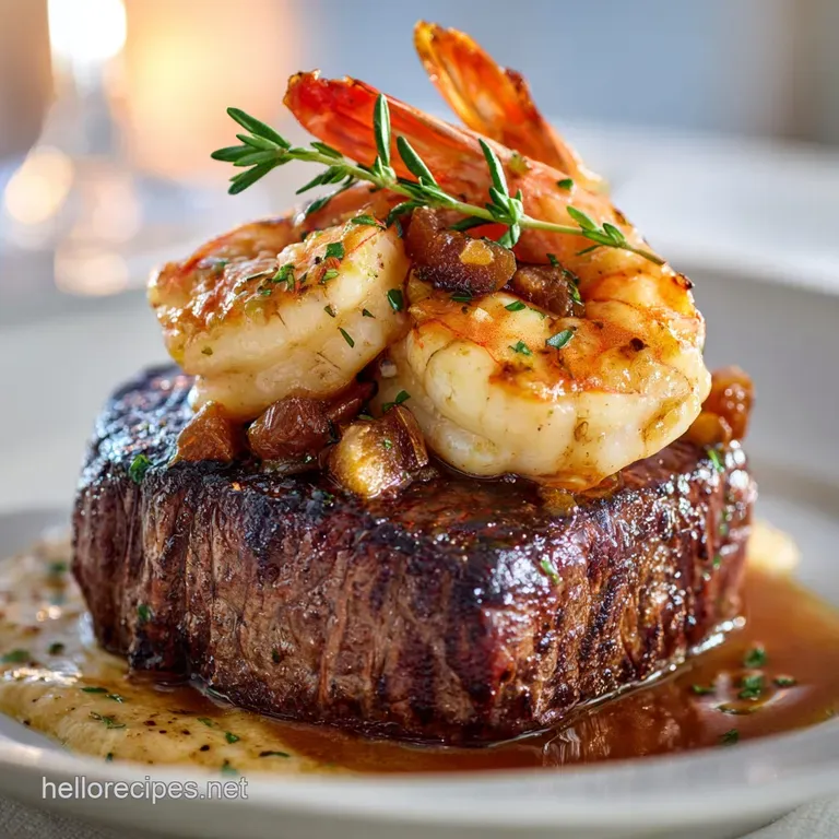 Surf and Turf: Bistro Filet Mignon Prawns presentation
