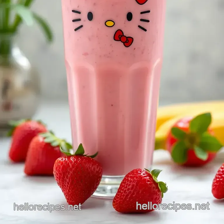 Cute & Creamy Hello Kitty Smoothie: A Whimsical Blast of Strawberry & Banana presentation