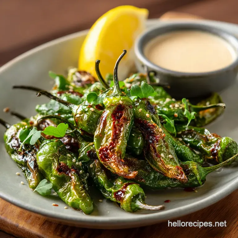 Blistered Shishito Peppers with Dip: the 15-Minute Umami Starter presentation