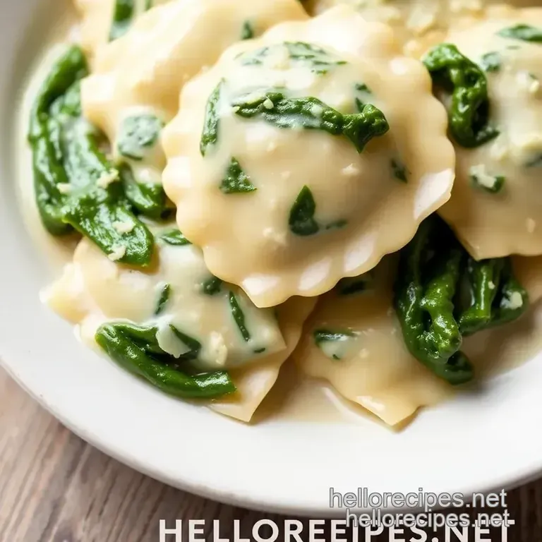 Heavenly Boiled Spinach Ravioli with Creamy Parmesan Sauce presentation