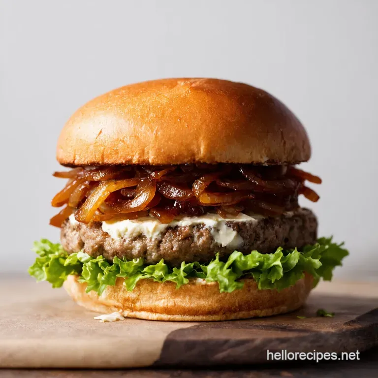 Brie Caramelized Onion Burger with Balsamic Glaze