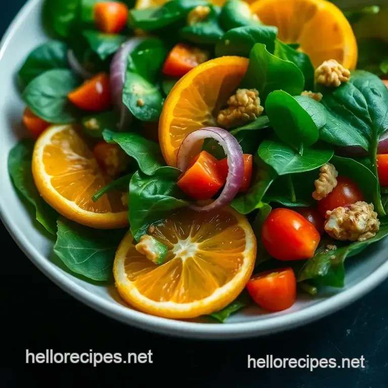 Bright & Crunchy Spinach Salad with Citrus Vinaigrette presentation