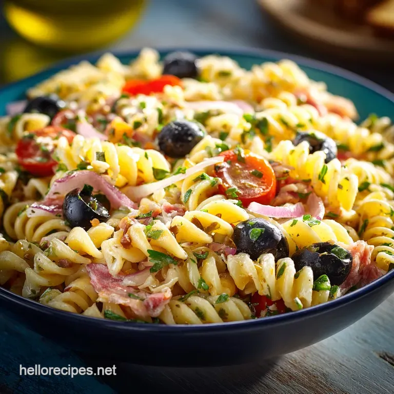 The Bright Bold Mediterranean Pasta Salad presentation