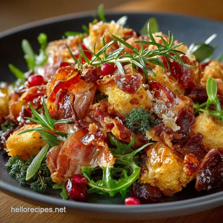 The Golden Crown Sage Apple and Crispy Prosciutto Brioche Dressing presentation