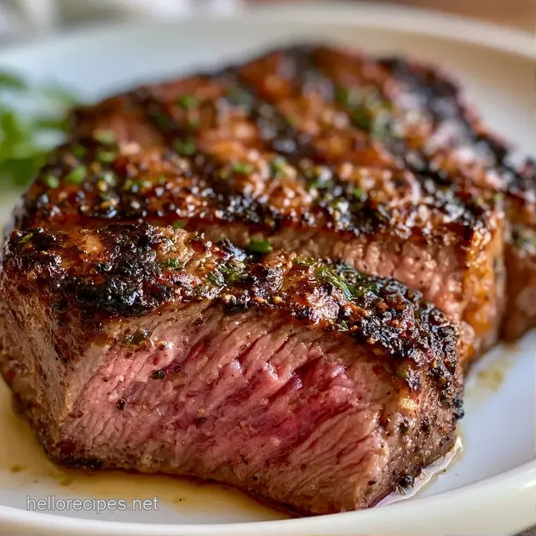Sliced medium-rare beef with a charred crust, neatly plated with vibrant saut&eacute;ed spinach and a red wine glaze.