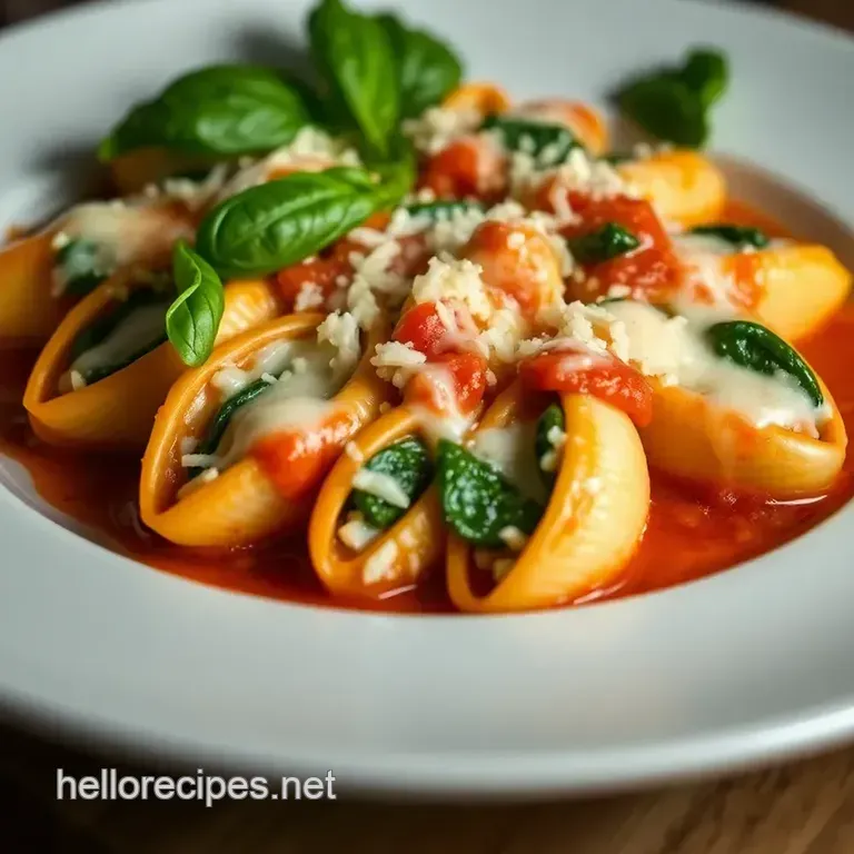 Cheesy Delight: Classic Stuffed Shells with Ricotta and Spinach presentation