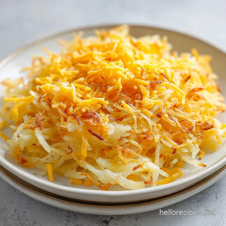 A square portion of cheesy potatoes on a white plate, garnished with fresh green chives and a side of steamed greens.