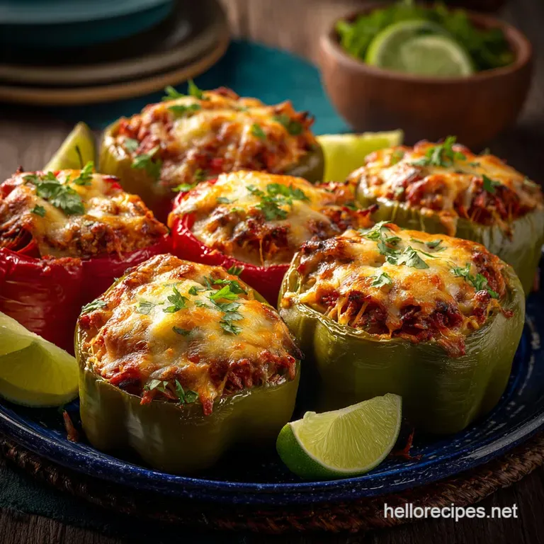 Mexican Stuffed Peppers with Smoky Chipotle-Lime Rice presentation
