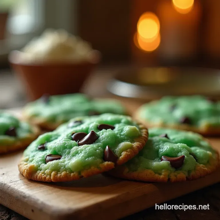 The Emerald Enigma Double Mint Chocolate Chip Cookies with Crisp Edges presentation