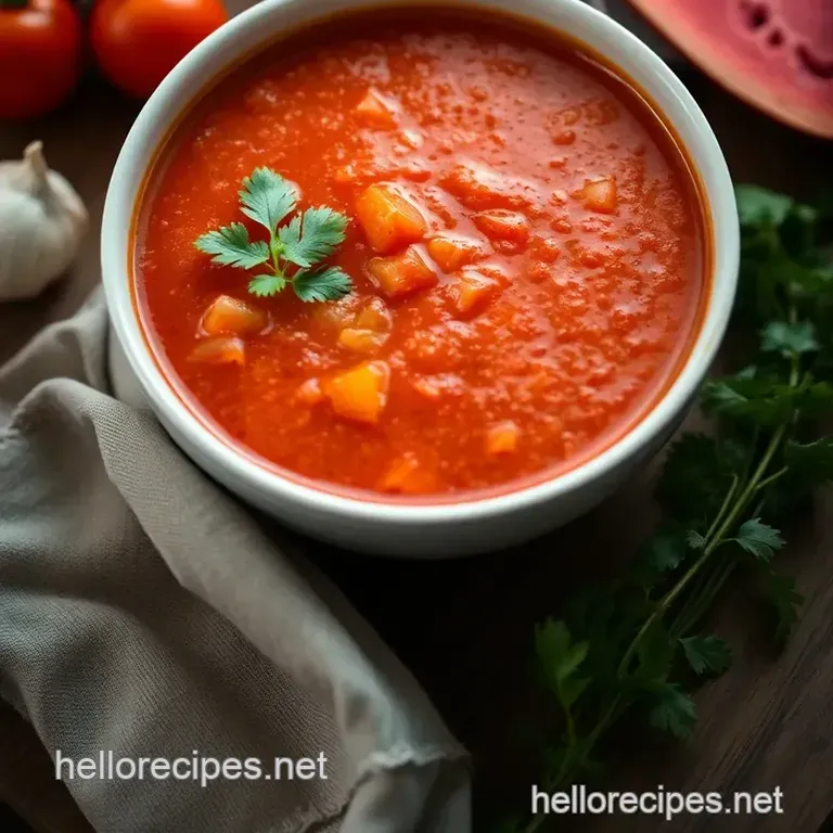 Chilled Spanish Delight: Classic Gazpacho Soup presentation