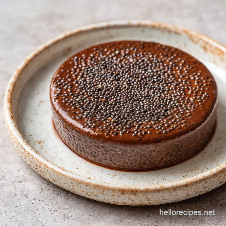 Silky dark brown cream in a crystal glass topped with a dollop of white coconut cream and a sliced strawberry.