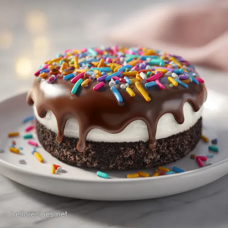 A slice of decadent chocolate cookie cake, revealing a moist interior with a dollop of whipped cream.