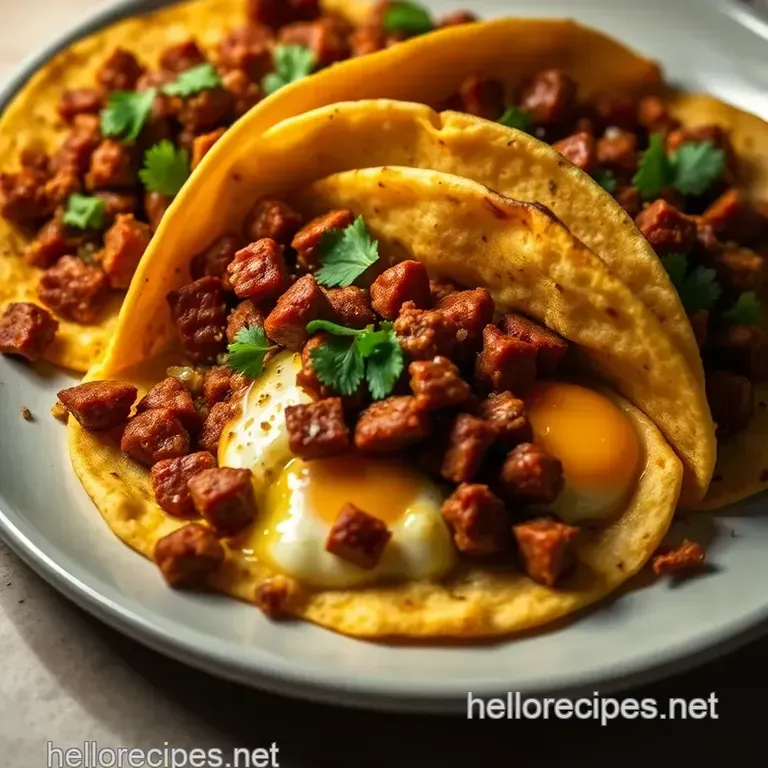 Chorizo & Egg Breakfast Tacos with Spicy Avocado Crema presentation