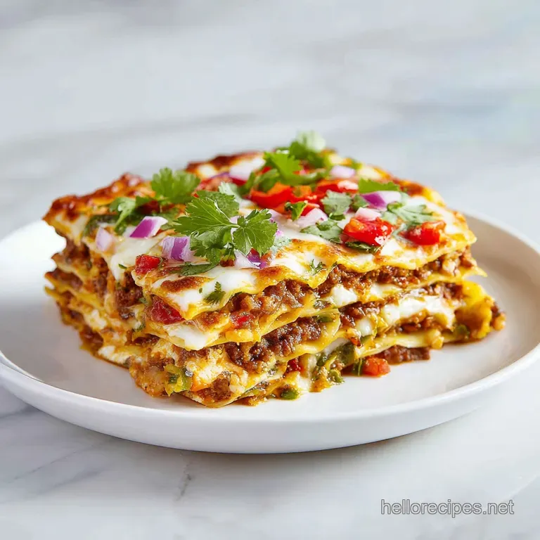 A generous slice of hearty lasagna, showcasing melted mozzarella and browned sausage, served warm.