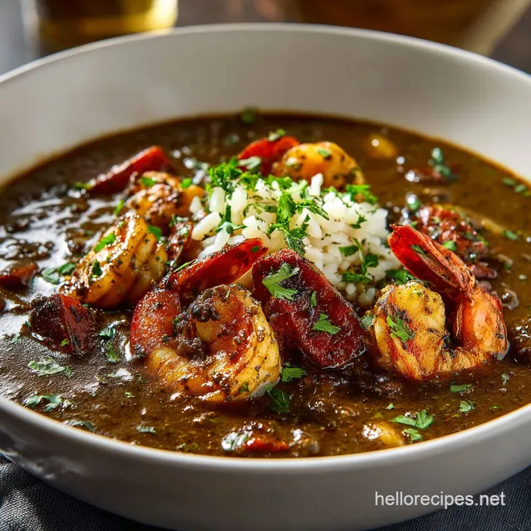New Orleans Gumbo: the Black Gold Standard Chicken and Smoked Sausage presentation
