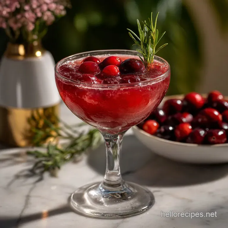 Elegant cocktail, showcasing a rosy hue, served in a chilled glass. Cranberries and a sugared rim add visual appeal.