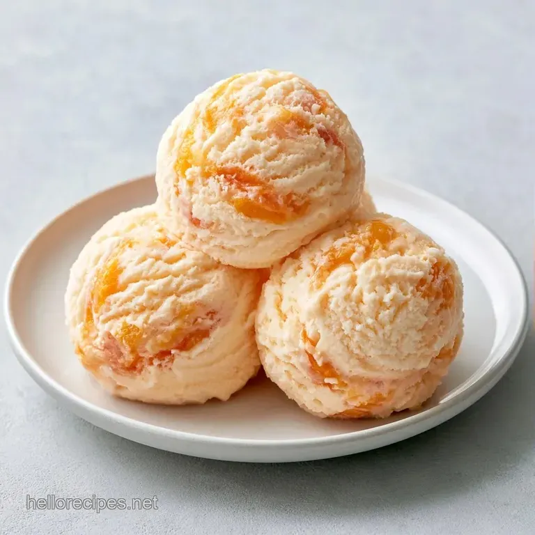 A single scoop of pale orange frozen dessert in a glass coupe, garnished with a fresh mint leaf and apricot slice.