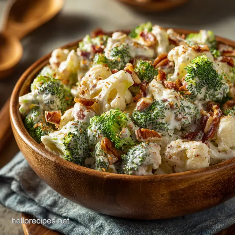 Creamy Broccoli and Cauliflower Salad with Bacon and Sharp Cheddar