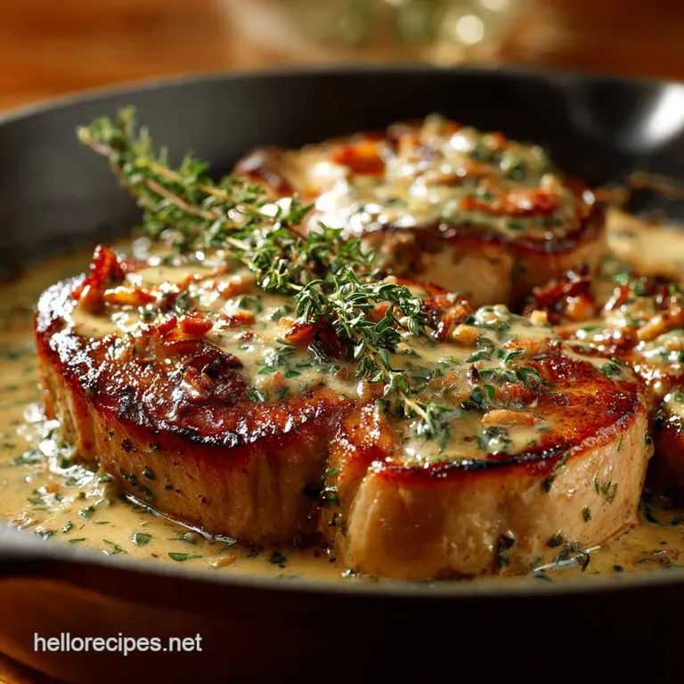 The Sunday Supper Sensation Creamy Thyme and Bacon Pork Chops presentation