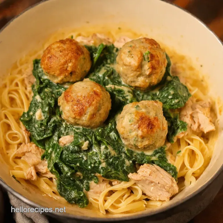 Creamy Chicken Ricotta Meatballs in Spinach Alfredo Sauce presentation