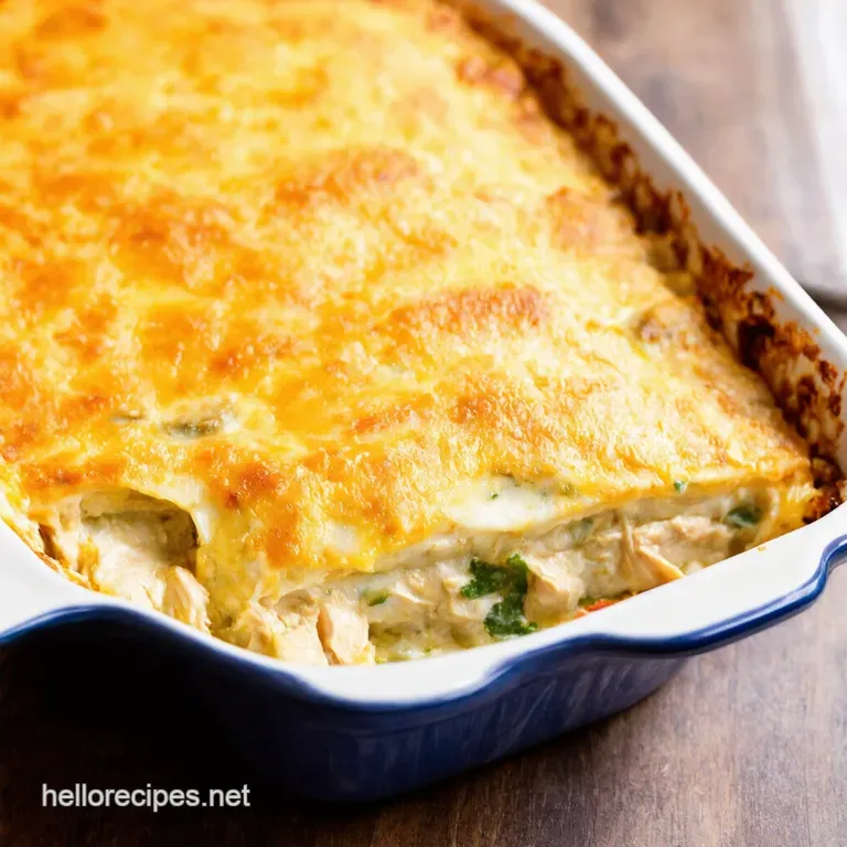 Creamy Dreamy White Chicken Enchilada Casserole presentation