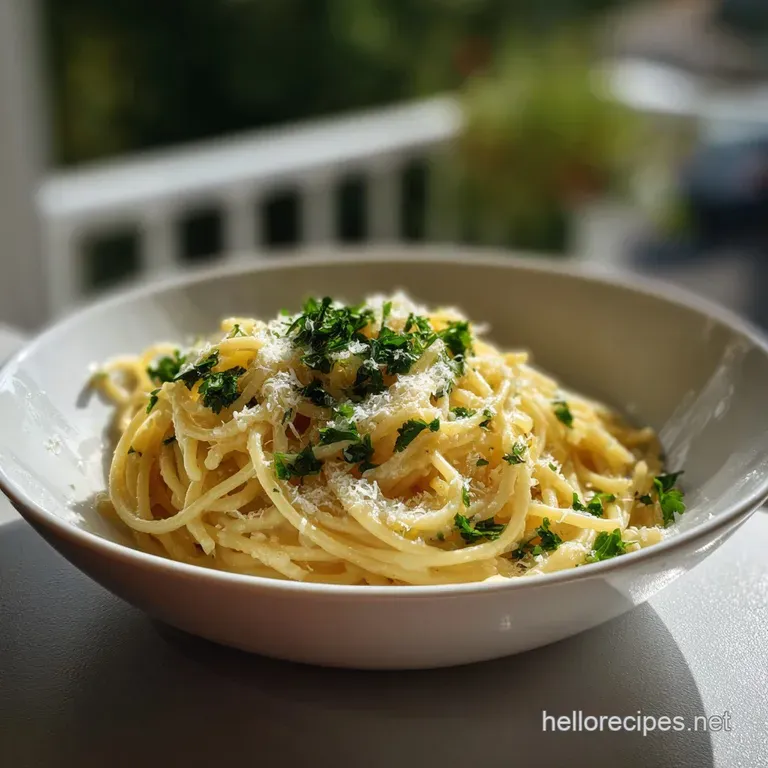 A fork lifts creamy pasta from a plate, steam rising. The sauce clings beautifully, garnished with parsley and cracked bla...