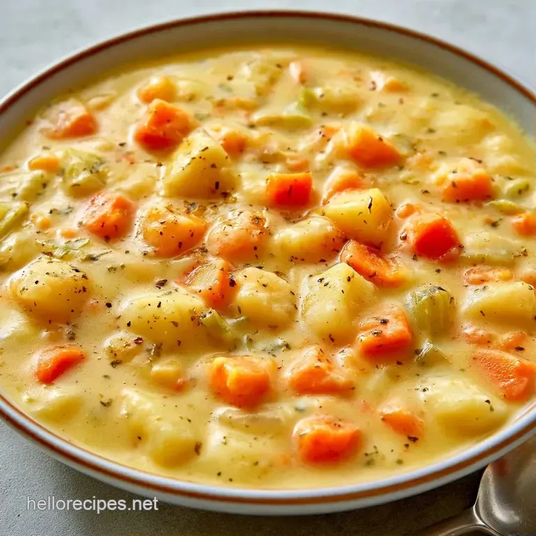 Four bowls of thick creamy soup on a rustic wooden table with sliced sourdough bread and linen napkins