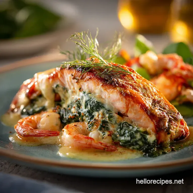 Stuffed Salmon with Creamy Spinach Prawns Under 40 Minutes