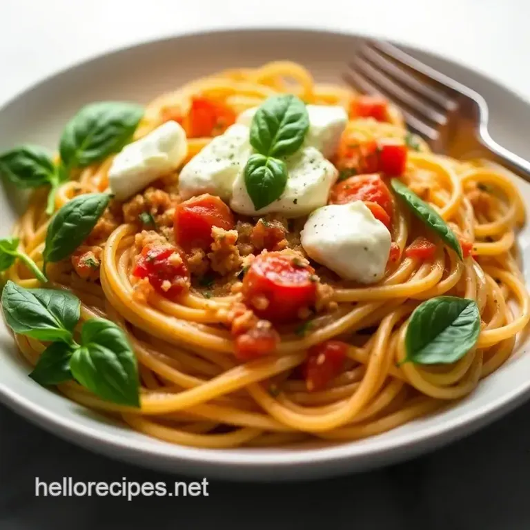 Creamy Tomato and Basil Pasta with Burrata presentation