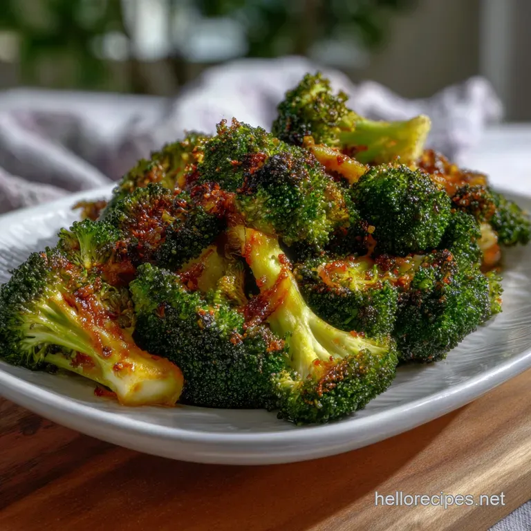 Vibrant green broccoli florets, perfectly crisped, sit on a white plate, speckled with golden parmesan and hints of char.