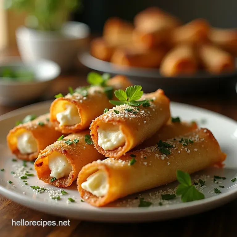 Mediterranean Crispy Feta Filo Cigars with Lemonoregano Drizzle presentation