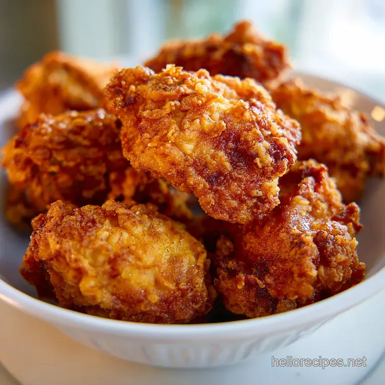 A rustic platter of perfectly fried chicken pieces, showcasing their golden hue and inviting crunch.