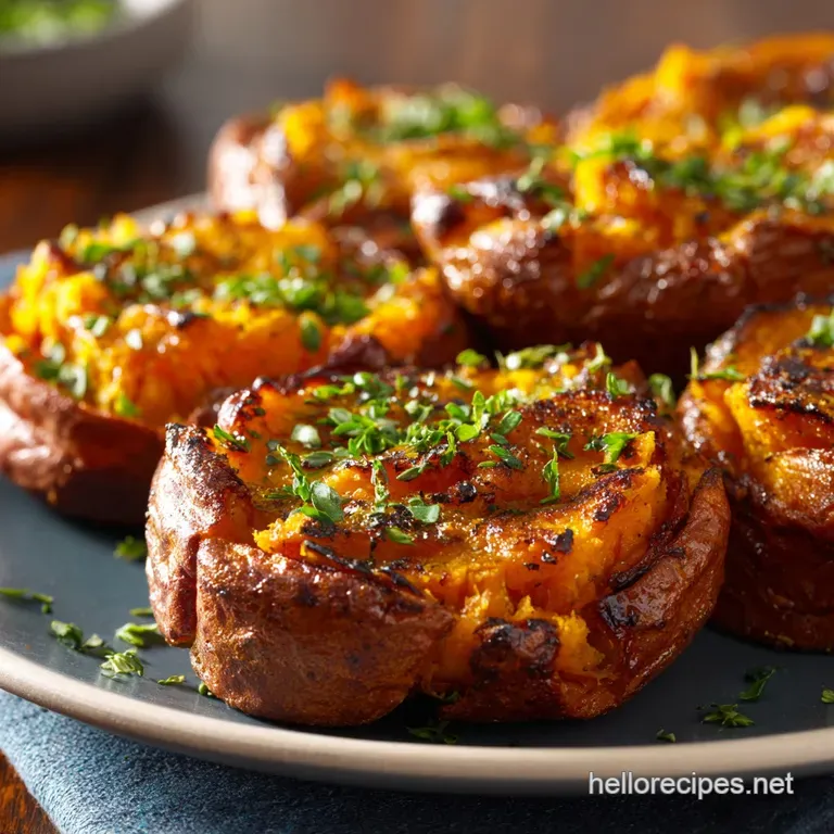 Smashed Sweet Potatoes: Crispy Garlic Rosemary Oven Recipe