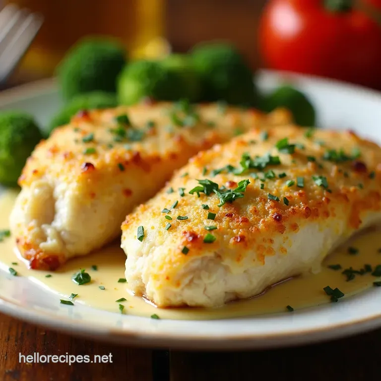 Crispy Parmesan Chicken with Dreamy Garlic Cream presentation