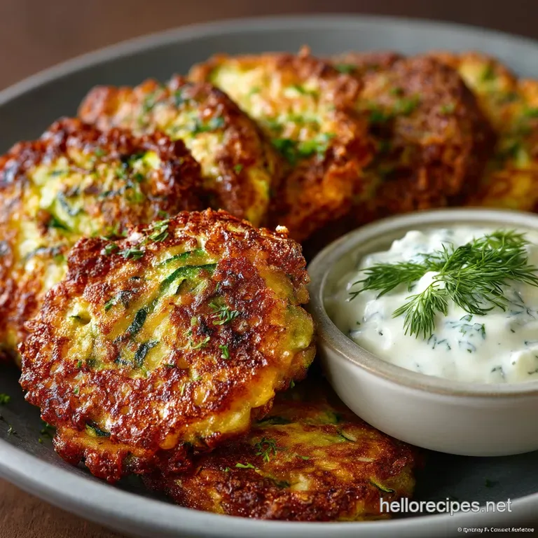 Courgette Gold Crispy Parmesan Herb Zucchini Fritters with Tangy LemonDill Drizzle