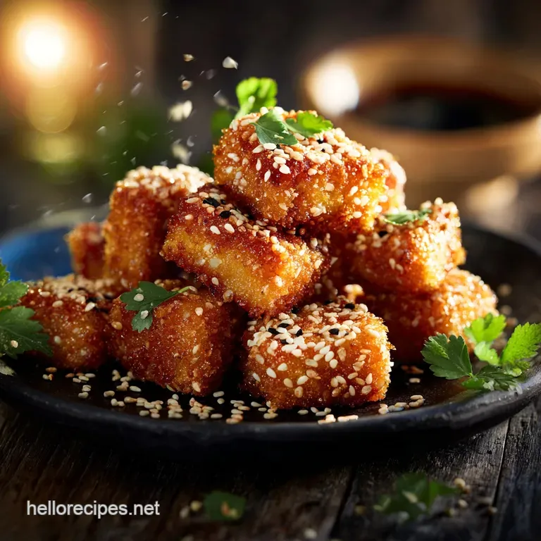 The Ultimate Crispy Tofu Bites with Sticky Sesame Glaze presentation