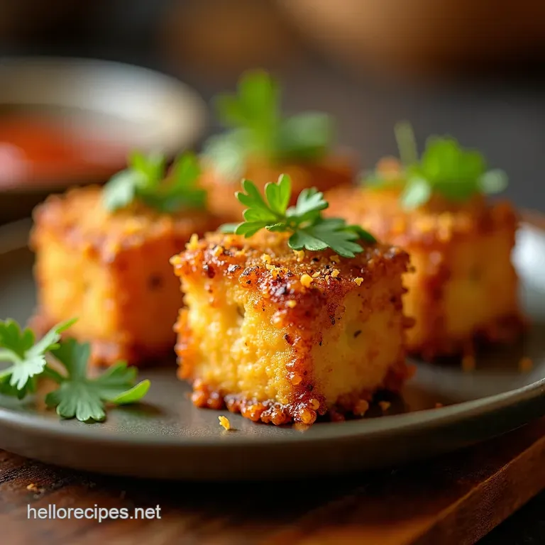 Crispy Vegan Agedashi Tofu Bites with Daikon Topping presentation