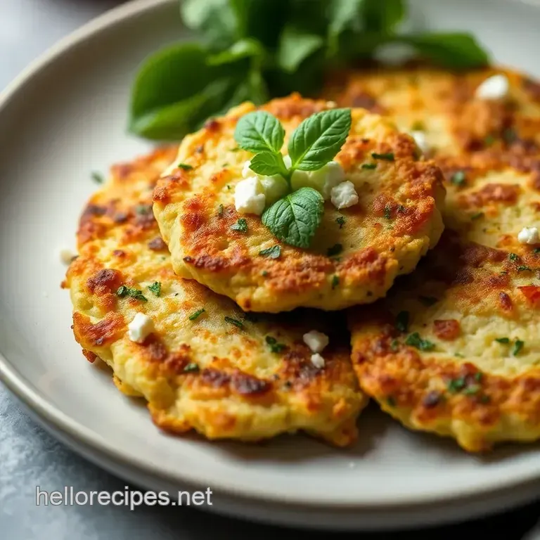 Crispy Zucchini Fritters with Feta and Mint presentation