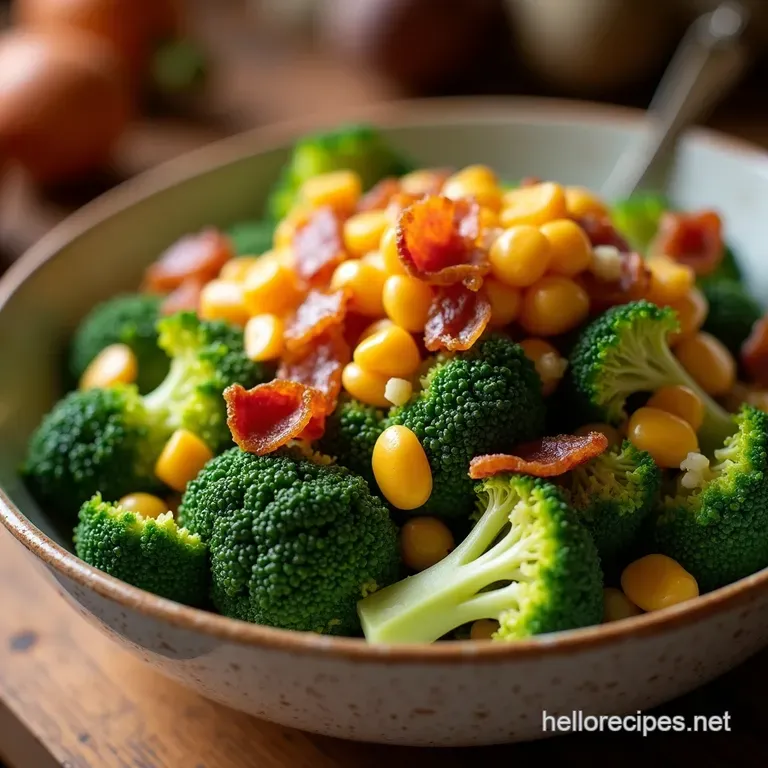 The Quintessential Crunchy Broccoli Salad with Crispy Bacon Sweet Onion Tangy Cheddar presentation
