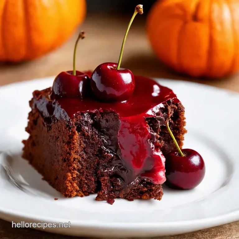 Decadent Chocolate Cherry Upsidedown Cake presentation