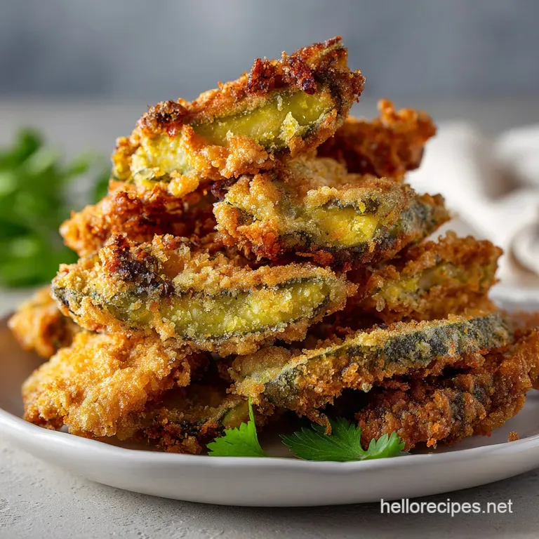 Crisp, battered pickle spears artfully arranged on a plate with a creamy dipping sauce, ready to be enjoyed, rustic charm.